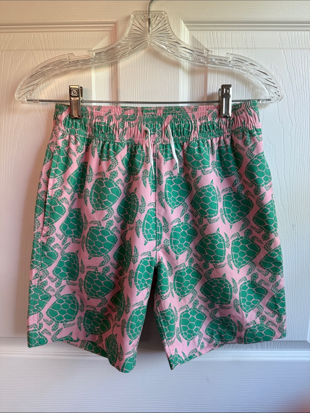Boy’s Size 14 Pink & Green Turtle-Print Swim Shorts